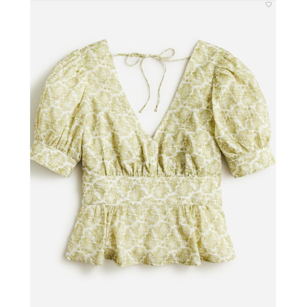 J. Crew V-neck Puff-Sleeve Top in Ornate Paisley Size 10 - Picture 2 of 9